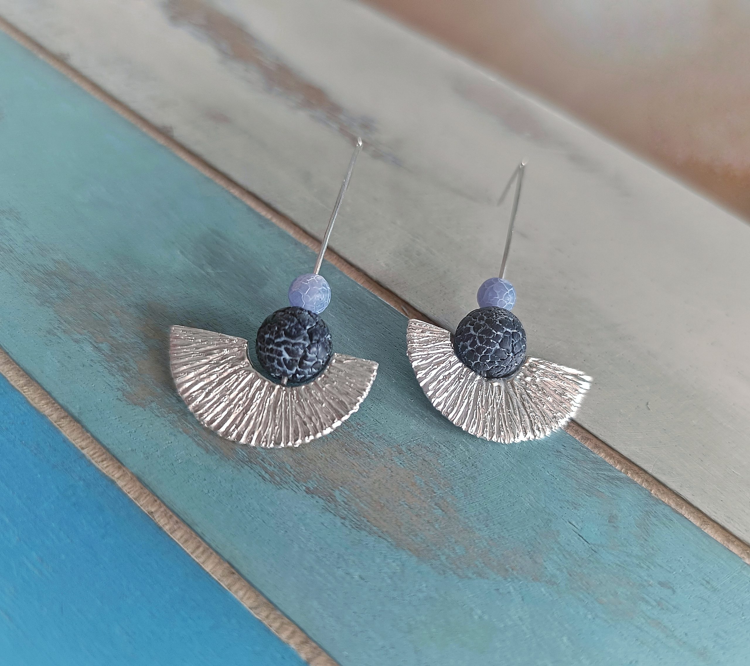 Silver earrings with frosen agate stones - Image 3