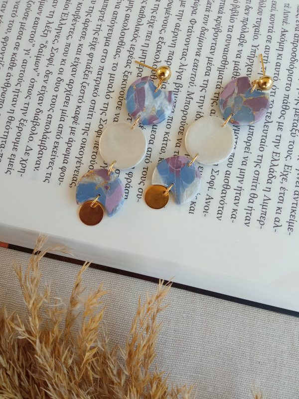 Sky blue, purple and pearl statement earrings