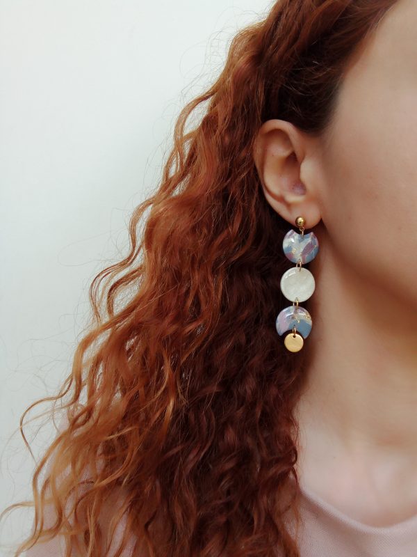 Sky blue, purple and pearl statement earrings - Image 2