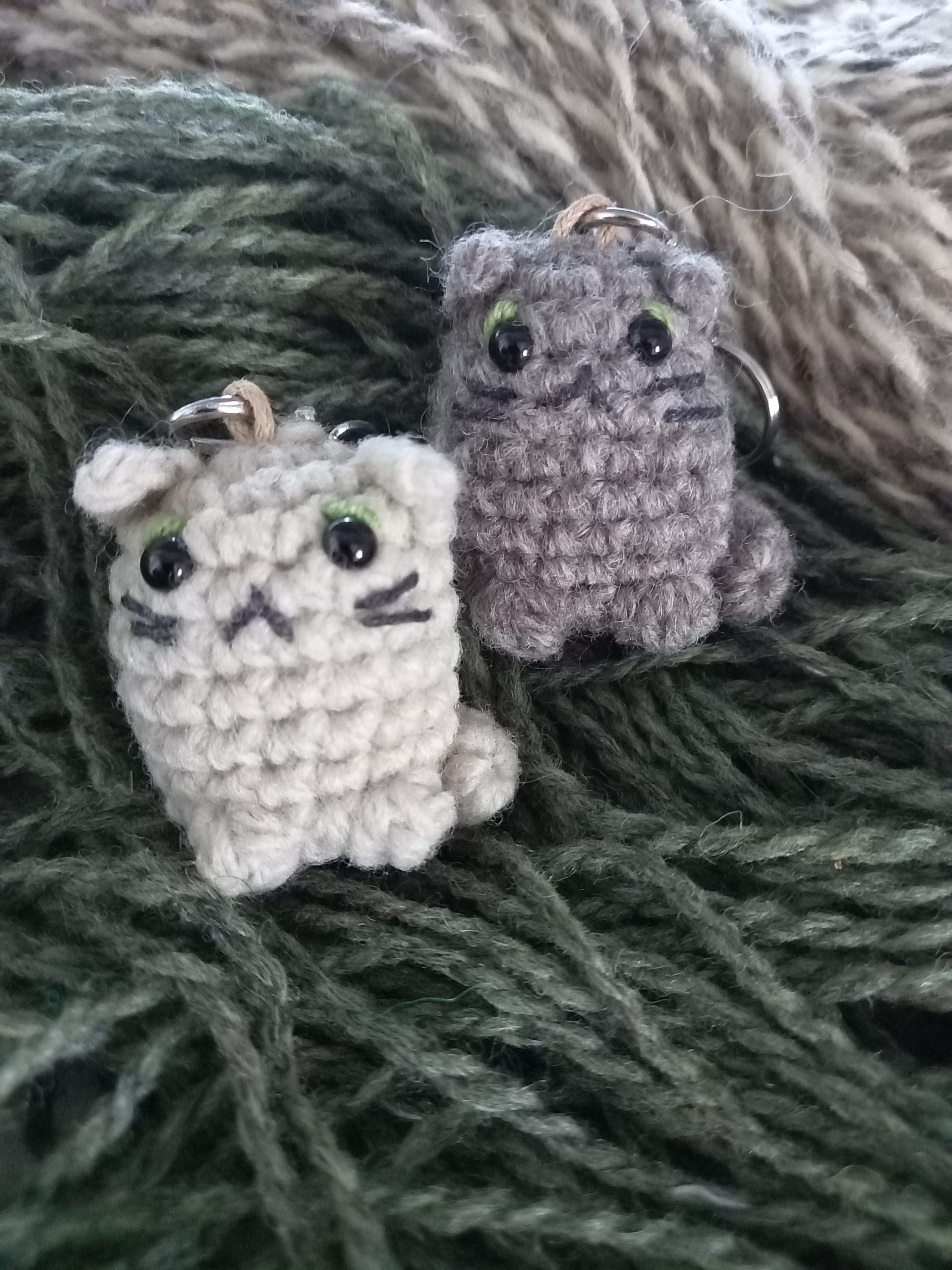 Handmade Crochet Amigurumi Cat Keychain - Bag Charm, Keyring, Grey & Light Grey - Image 2