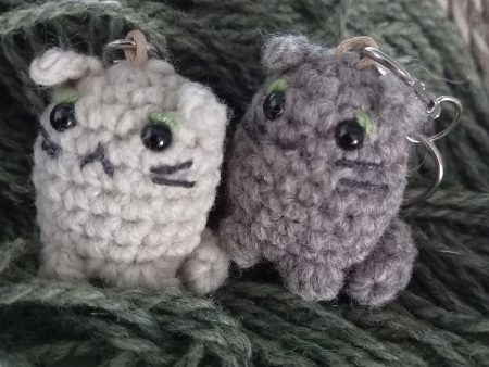 Handmade Crochet Amigurumi Cat Keychain - Bag Charm, Keyring, Grey & Light Grey
