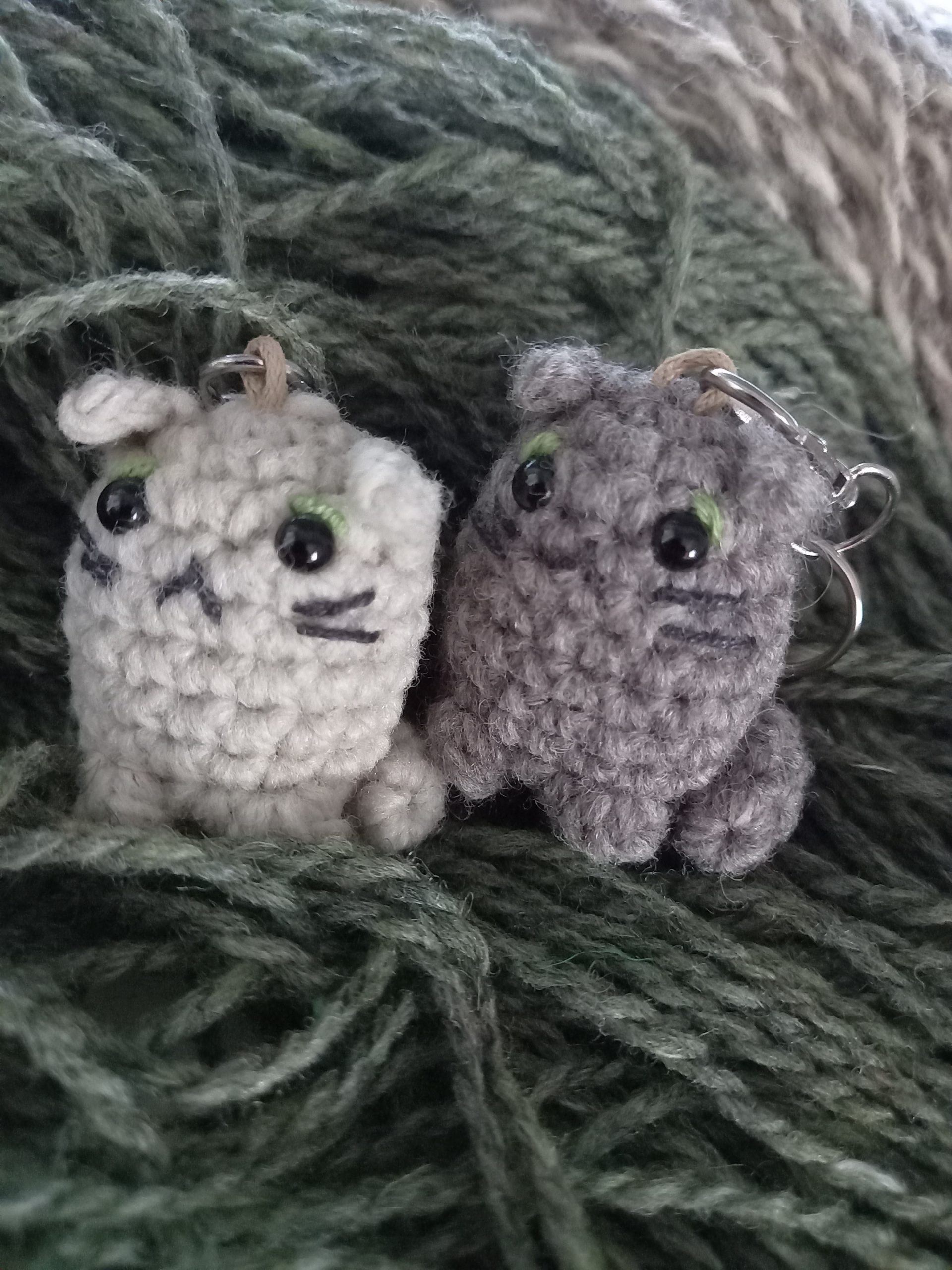Handmade Crochet Amigurumi Cat Keychain - Bag Charm, Keyring, Grey & Light Grey
