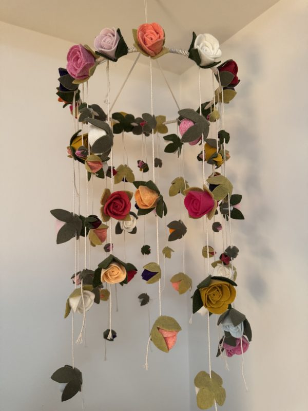 Handmade Felt Flower Mobile – Colourful Roses | 24cm - Image 2