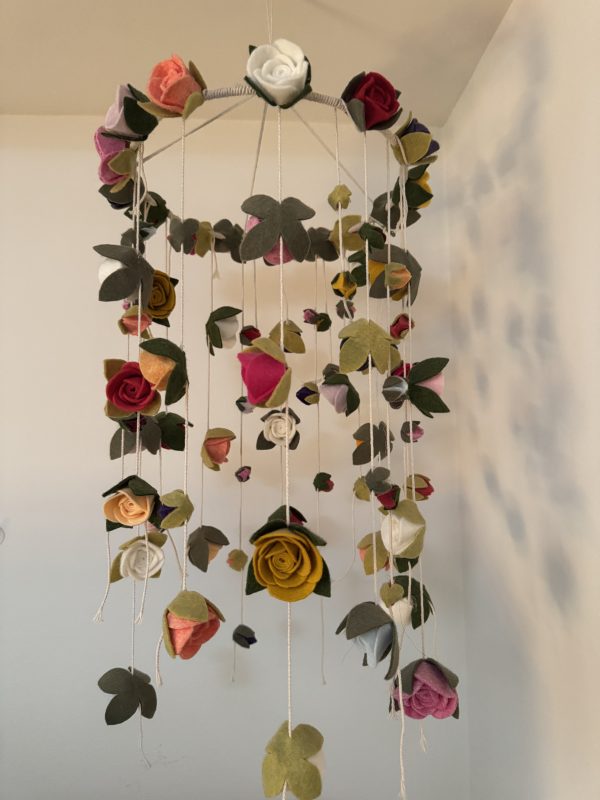 Handmade Felt Flower Mobile – Colourful Roses | 24cm