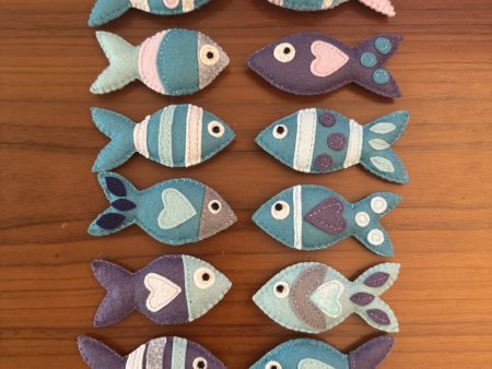 Set of 16 Handmade Felt Fish Magnets