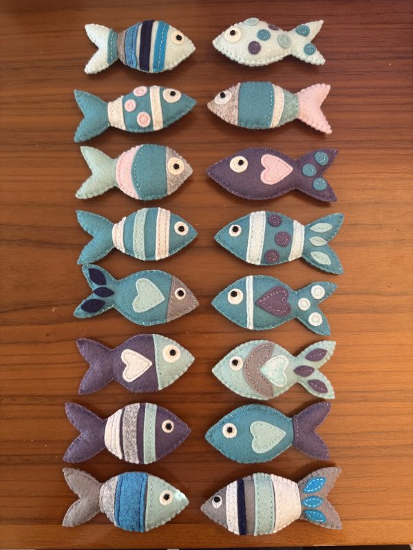 Set of 16 Handmade Felt Fish Magnets