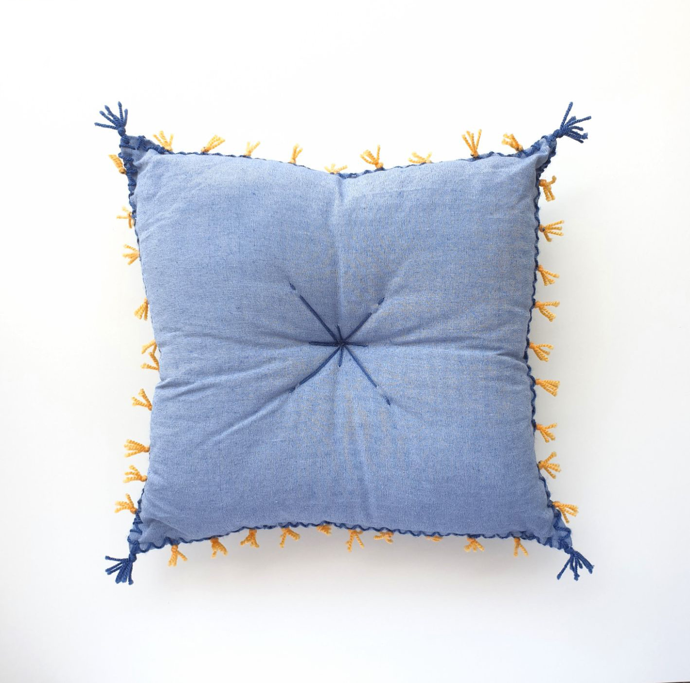 "Spiky consolation" blue & yellow comfort cushion - main