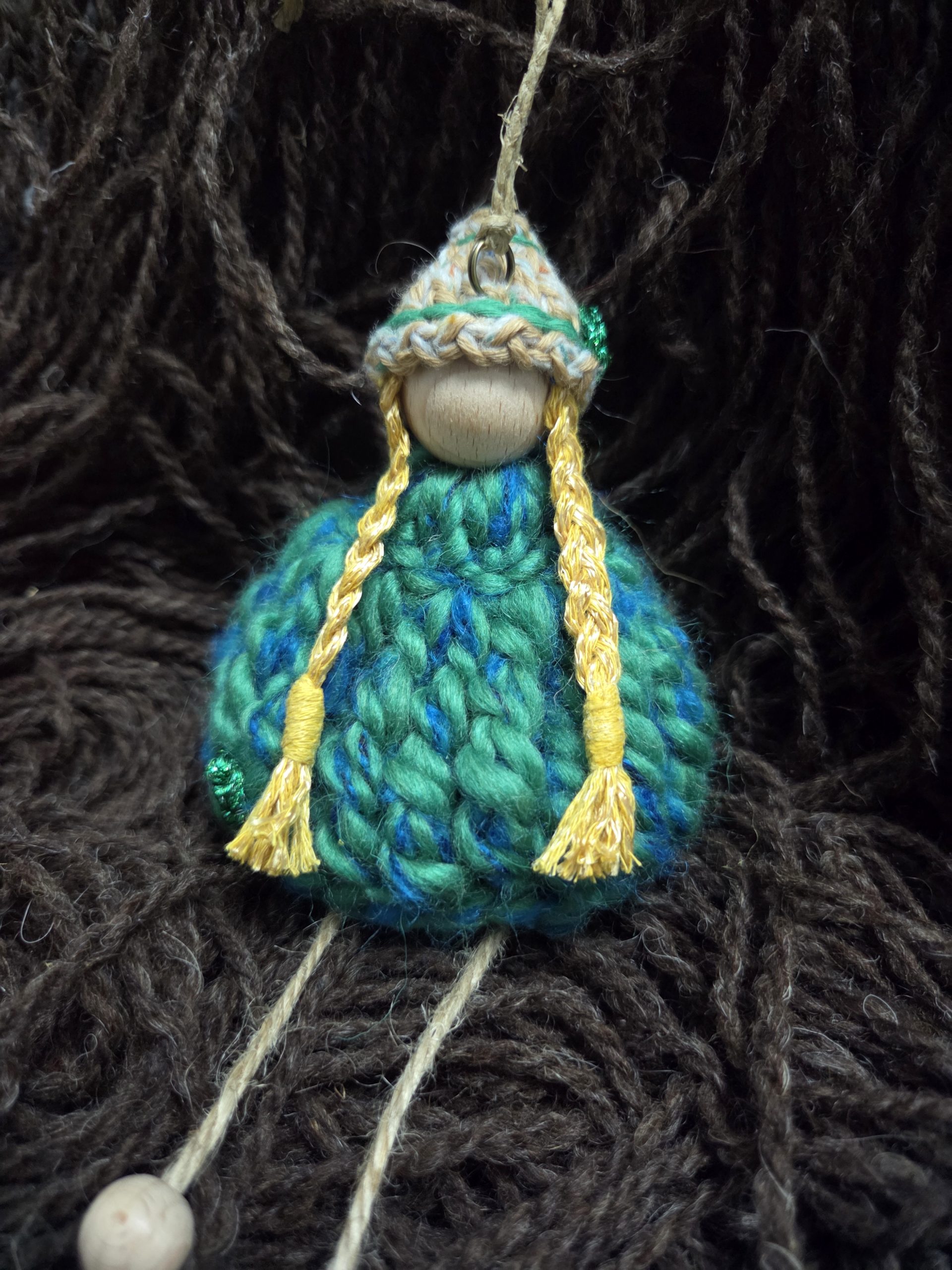 Wooden bead Hanging Doll, Christmas Ornaments!