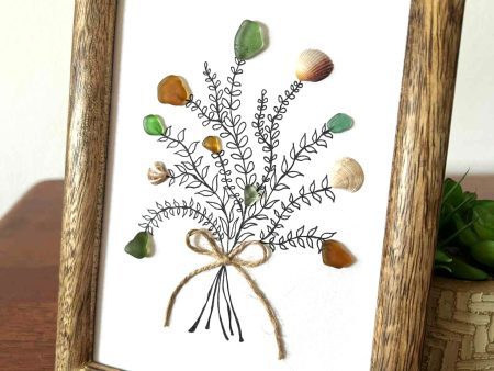 Handmade Cyprus Sea Seaglass Art – Natural Beach Glass & Shells in Wooden Frame