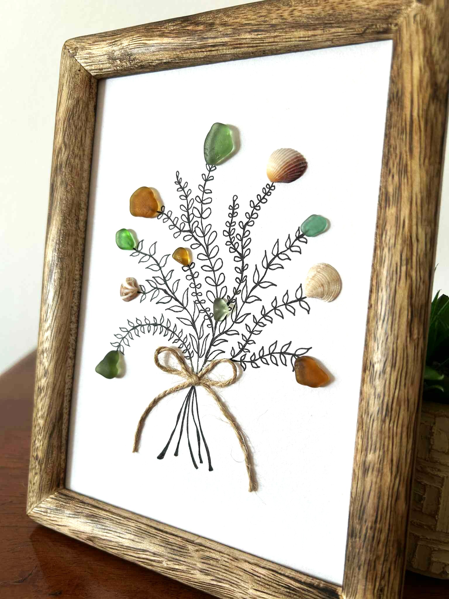 Handmade Cyprus Seaglass Art – Natural Beach Glass & Shells in Wooden Frame