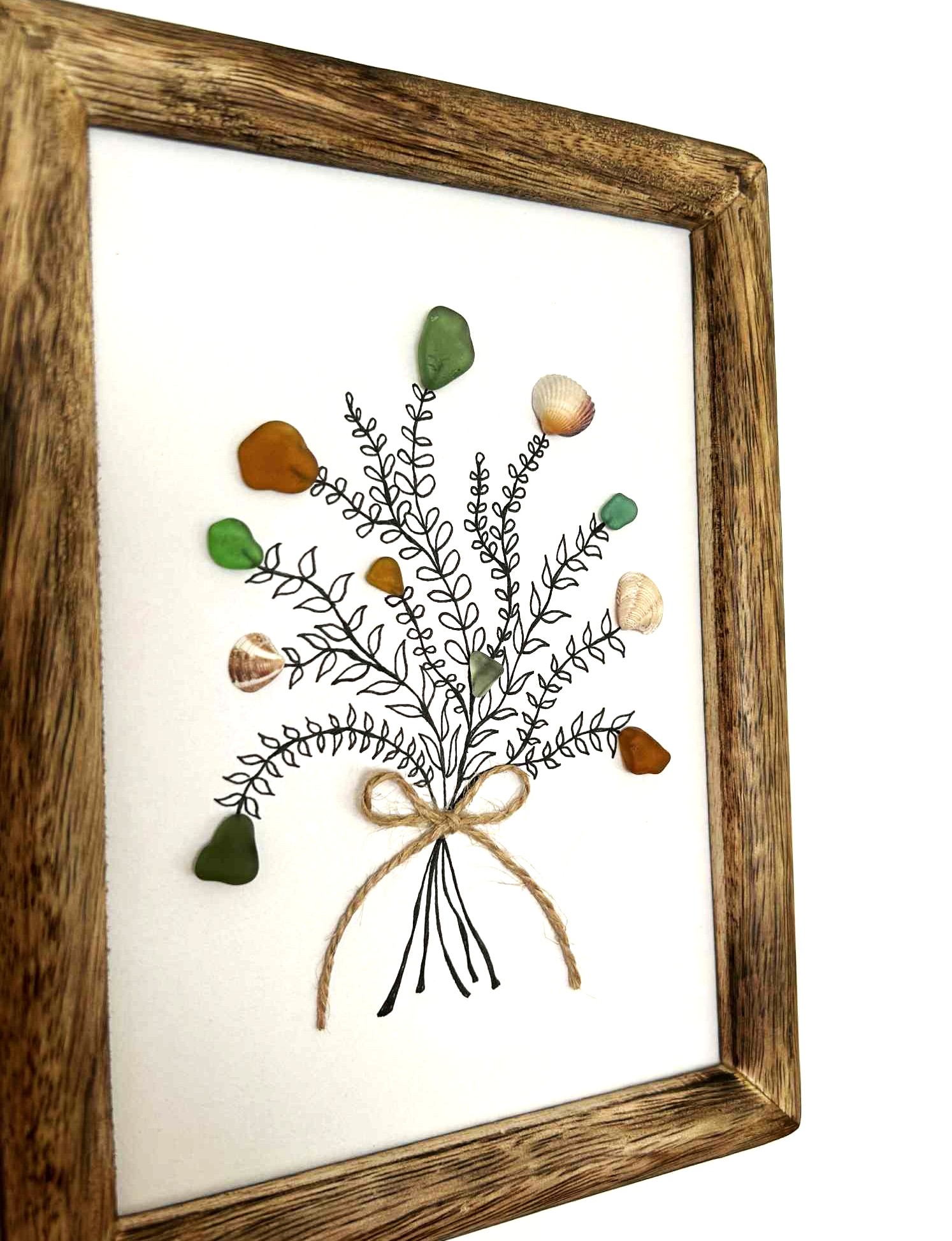 Handmade Cyprus Seaglass Art – Natural Beach Glass & Shells in Wooden Frame