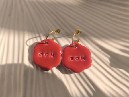 Red “M♥M” Ceramic Earrings – Handmade Gift for Moms