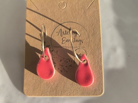 Handmade Red Teardrop Ceramic Earrings – Gold Hook | ArtClay Earrings