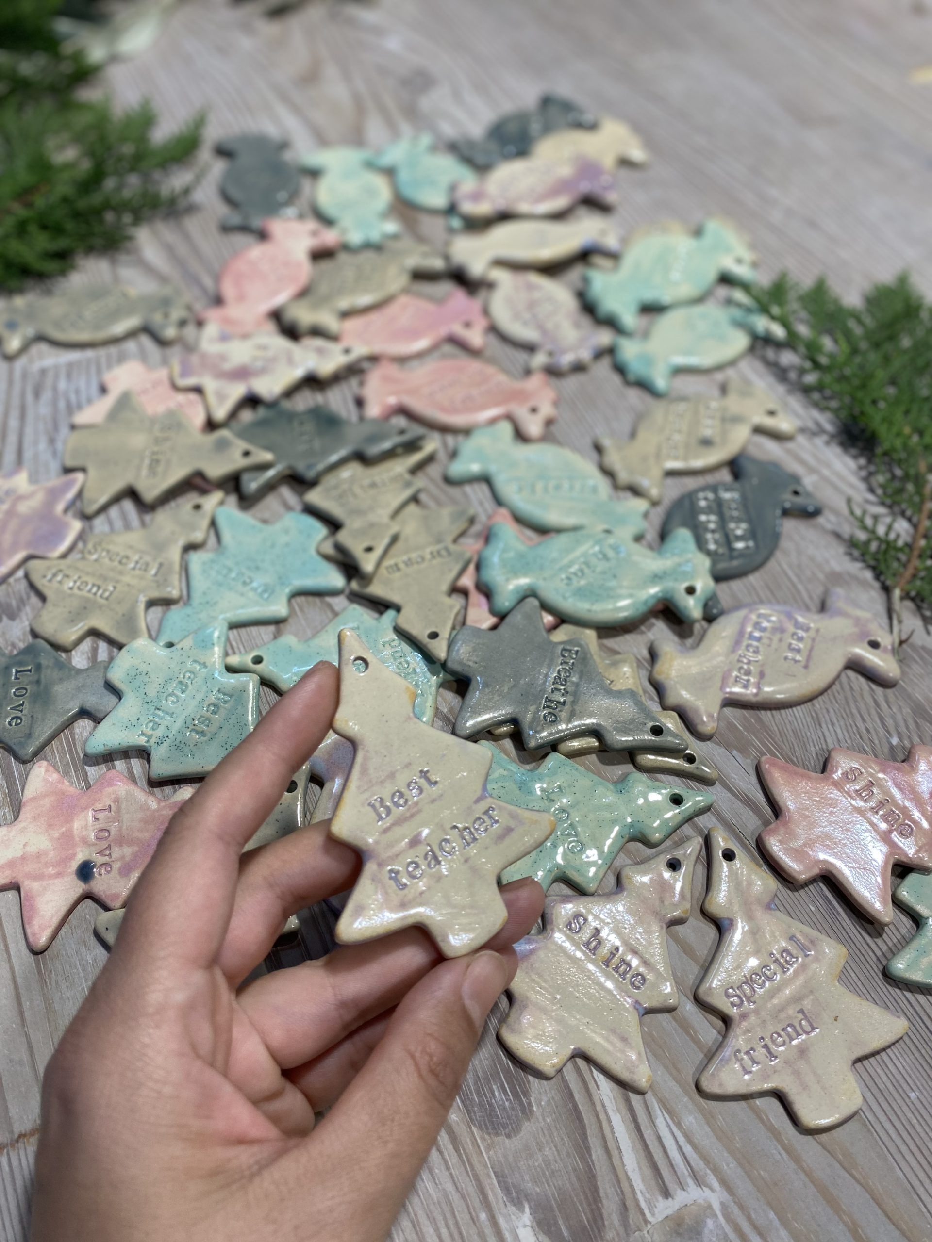 Ceramic Christmas ornaments with wishes