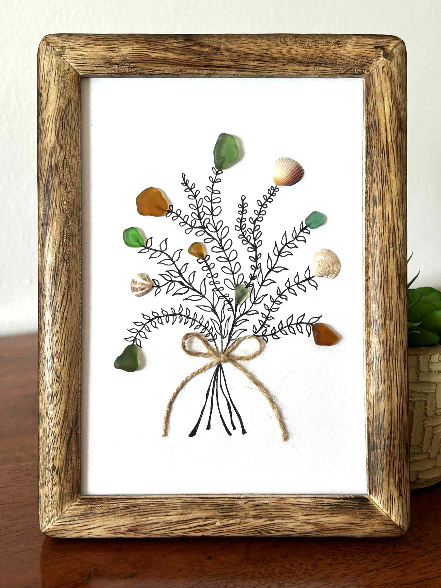Handmade Cyprus Seaglass Art – Natural Beach Glass & Shells in Wooden Frame
