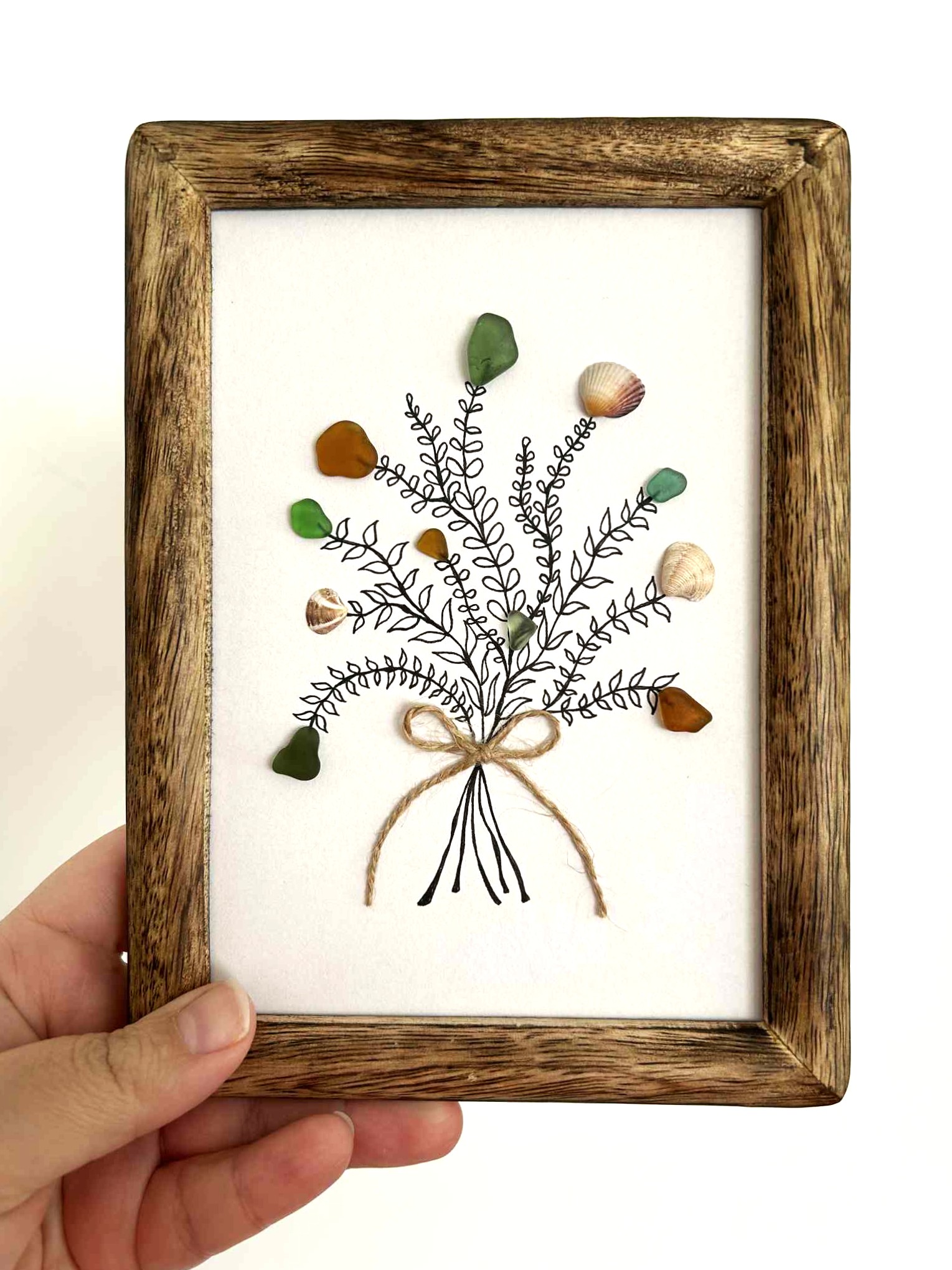 Handmade Cyprus Seaglass Art – Natural Beach Glass & Shells in Wooden Frame