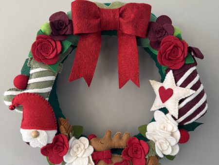 Handmade Festive Felt Wreath - 30cm Diameter
