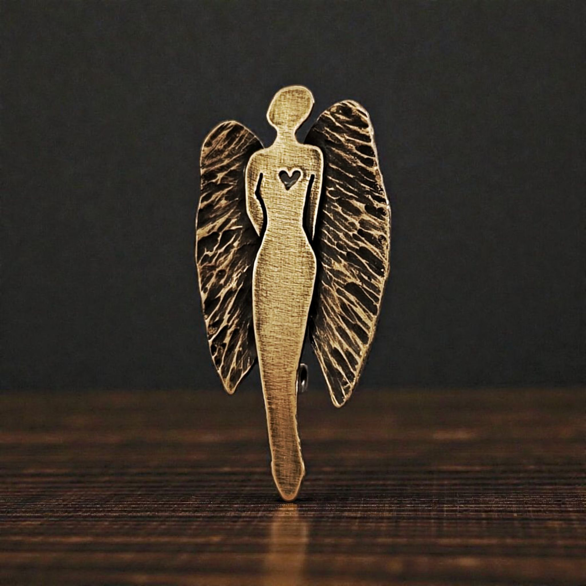 Guardian angel bronze brooch