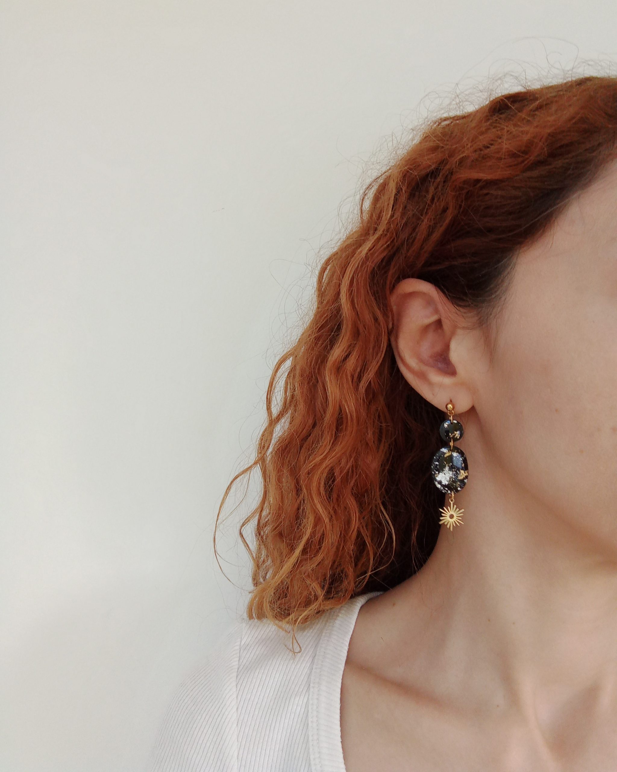 Black with gold sun earrings - Image 2