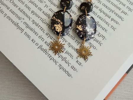 Black with gold sun earrings