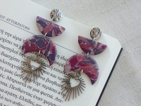 Statement marbled purple dangling earrings