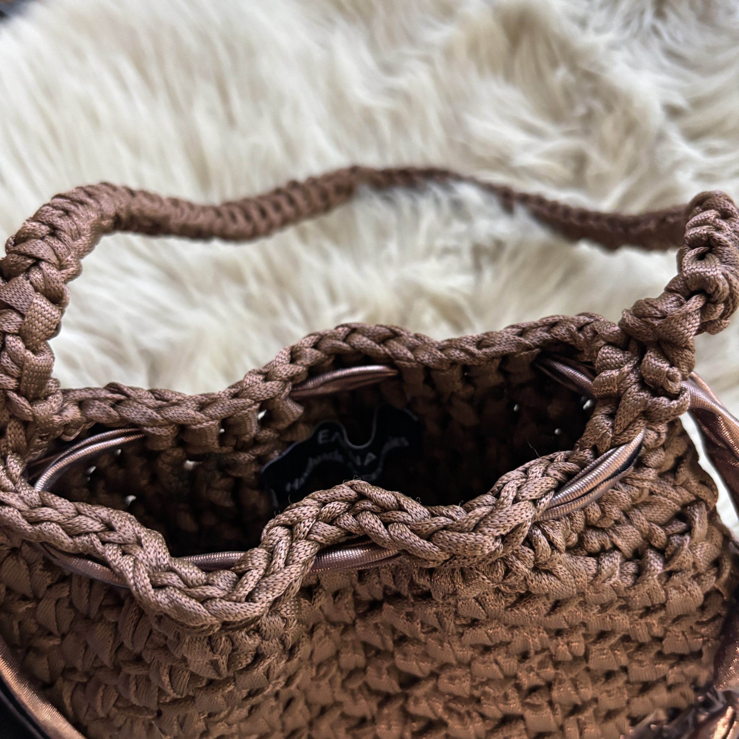 crochet drawstring chocolate pouch