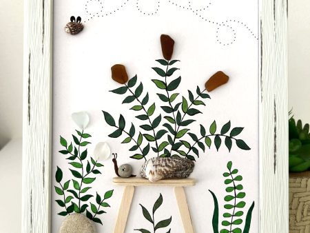 Seaglass Art from Cyprus Beaches – Framed Coastal Botanical Wall Décor with Pebble Art