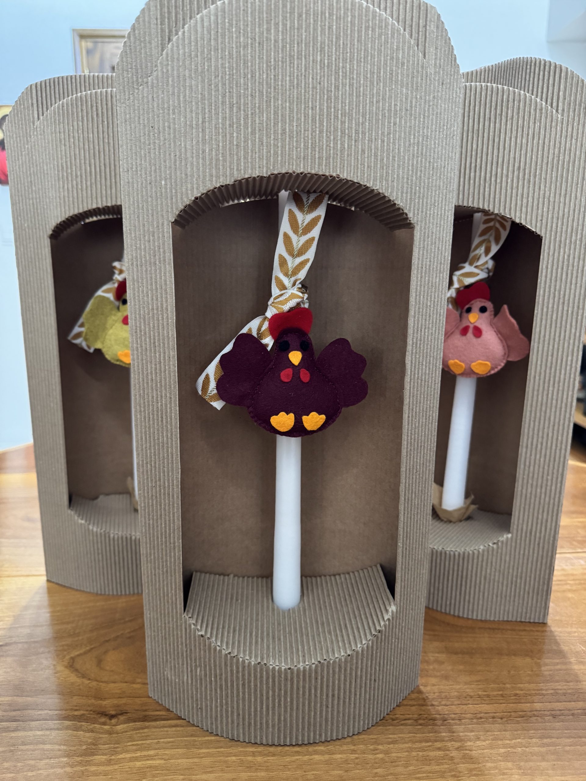 Easter candles with handmade felt hen ornaments - Image 6