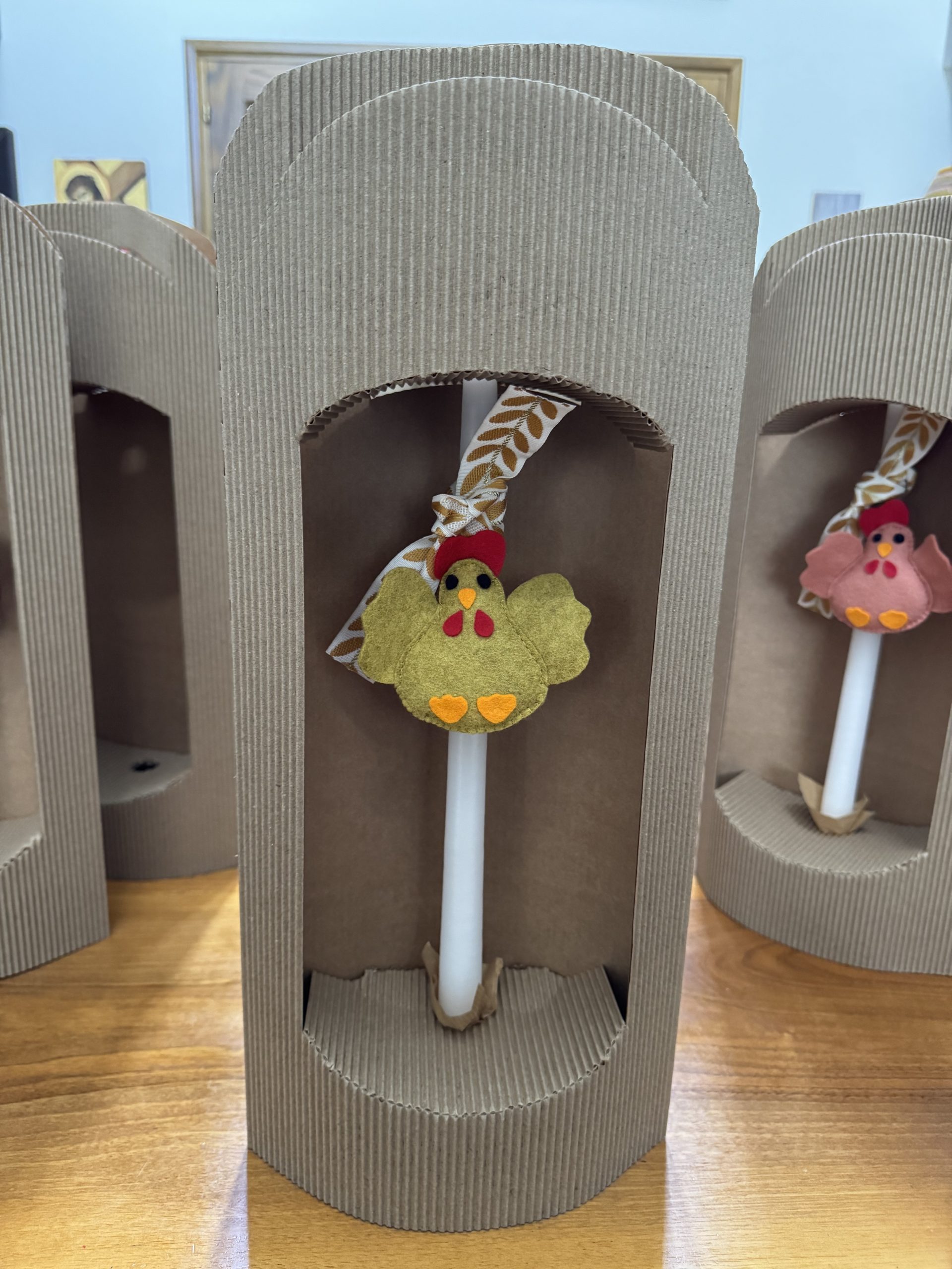 Easter candles with handmade felt hen ornaments - Image 7