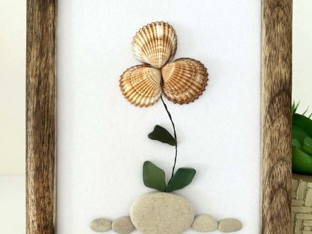 Beach House Wall Décor – Shell & Stone Artwork with a Flower