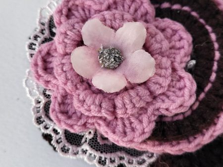 Unique Crochet Brooch - "With the Scent of Coffee and Cherry Blossom". ONE OF KIND