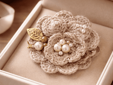 Unique Crochet Brooch - "Powder & Pearls". ONE OF KIND.