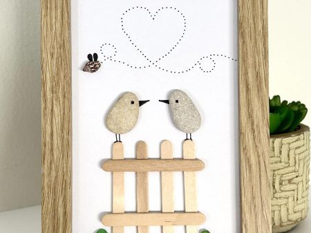 Seaglass & Pebble Handmade Artwork – Whimsical Love Birds Gift