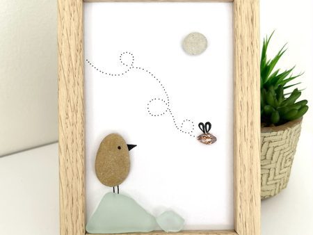 Seaglass, Pebble, and Seashell Bird Art | Unique Framed Picture | Coastal Gift with Seaglass from Cyprus