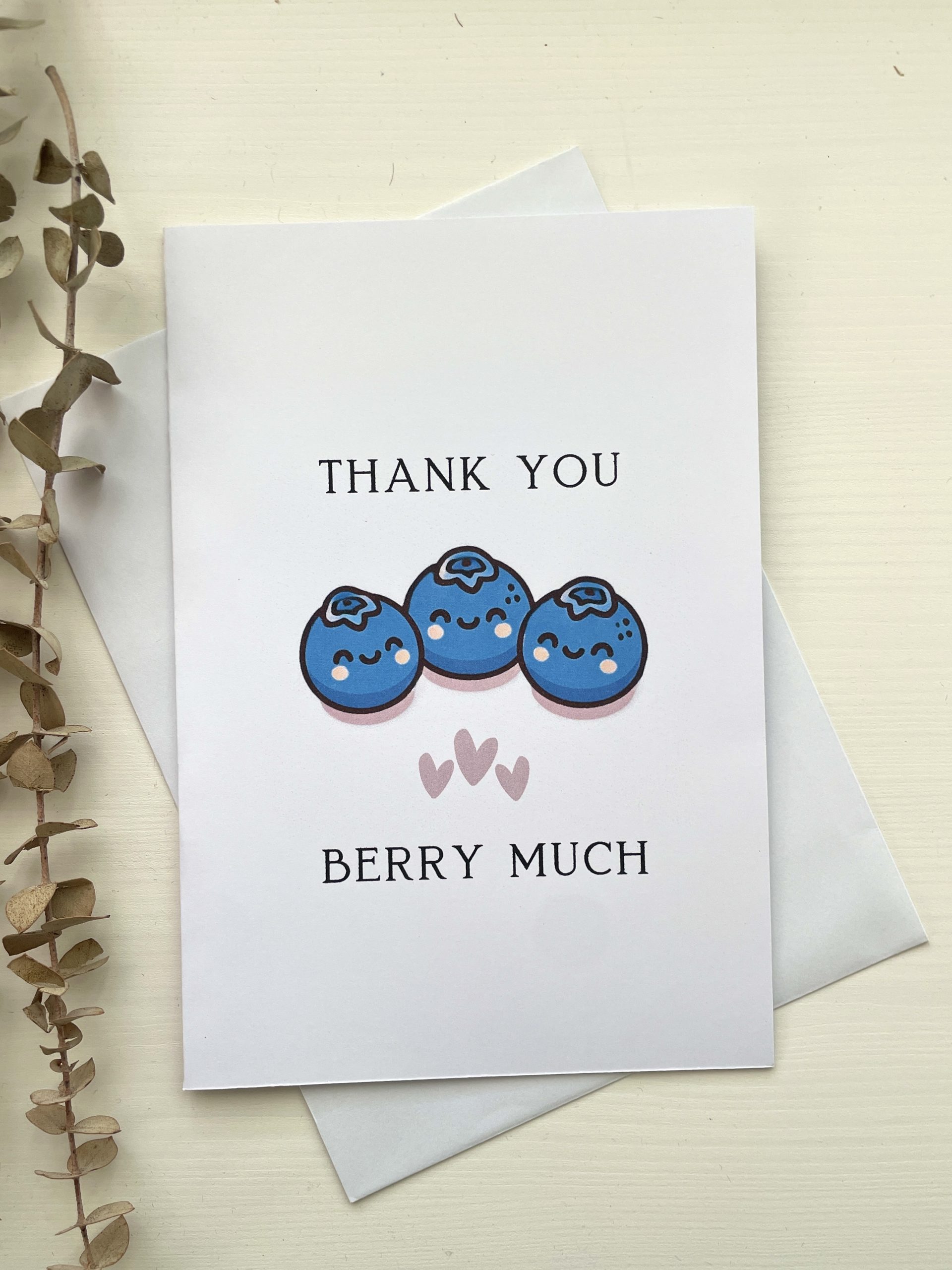 Thank You Card – Cute Blueberry Pun Card “Thank You Berry Much”